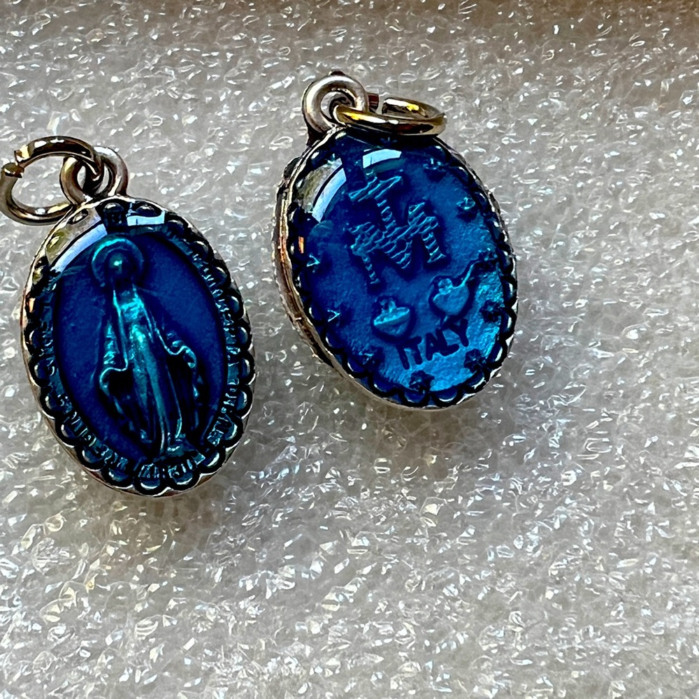 2 Virgin Mary Miraculous Medals Blue from the Vatican. Pendant Charm.